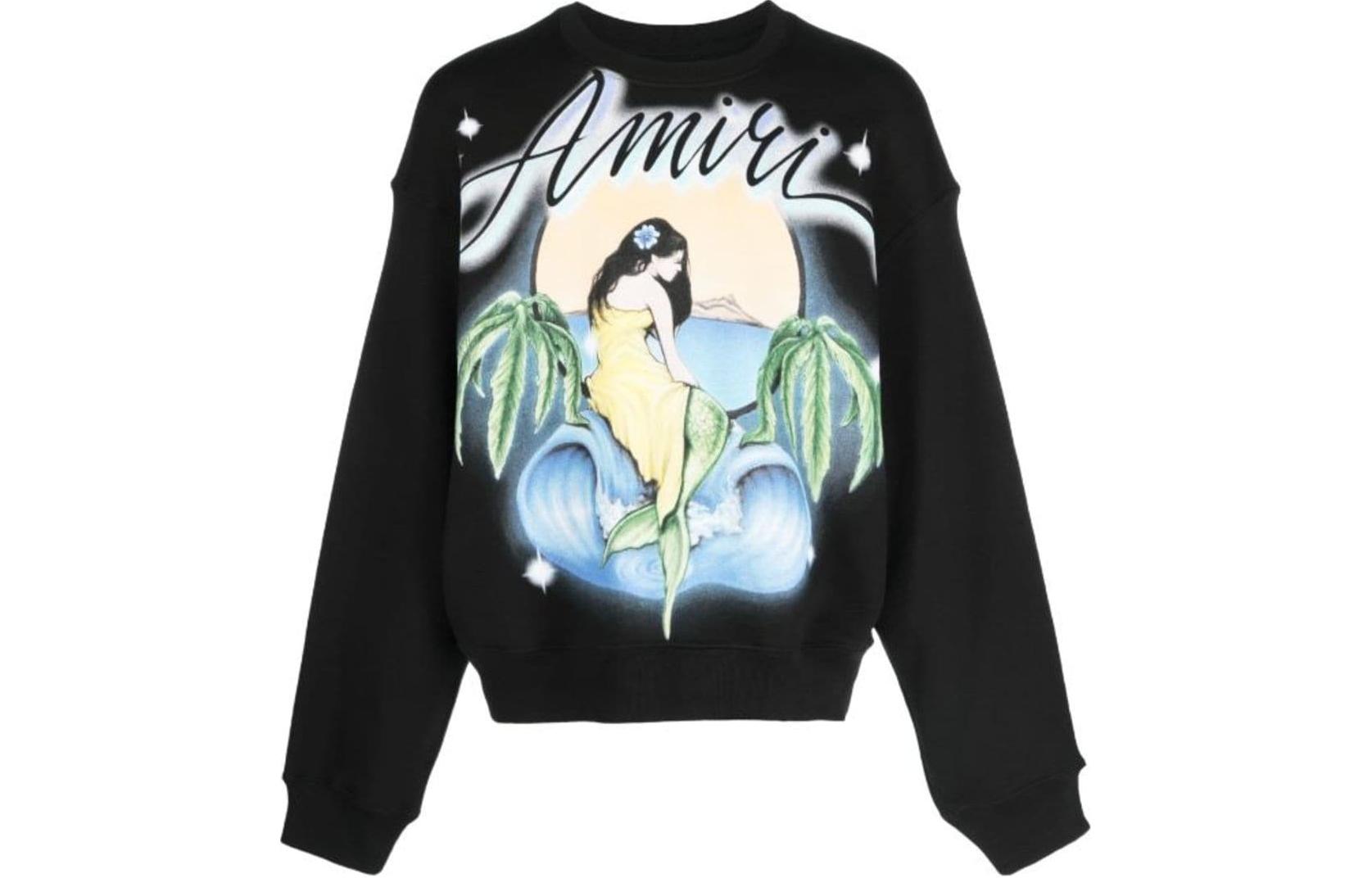 AMIRI Black Mermaid Graphic Crewneck Cotton Sweatshirt Long Sleeve PF23MJG012-001