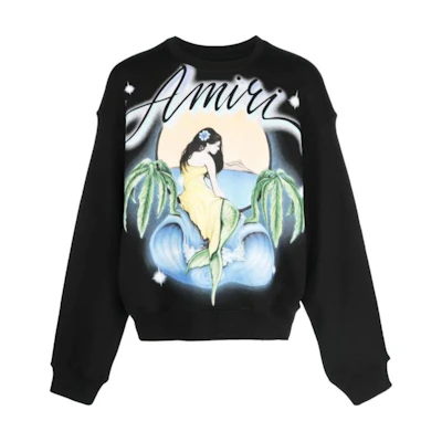 AMIRI Black Mermaid Graphic Crewneck Cotton Sweatshirt Long Sleeve PF23MJG012-001