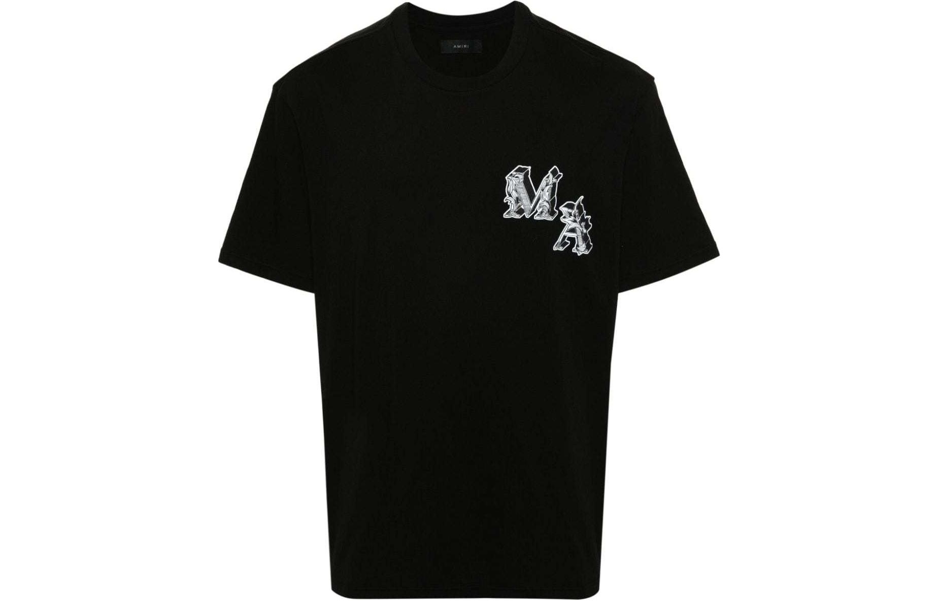 AMIRI Black T-Shirt with Logo Print and Angel Detail. AMJYTE1024-001