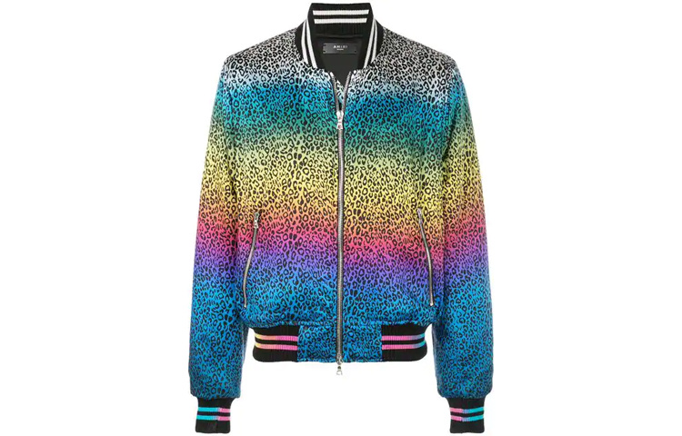 AMIRI Blue Rainbow Leopard Print Bomber Jacket 1258619