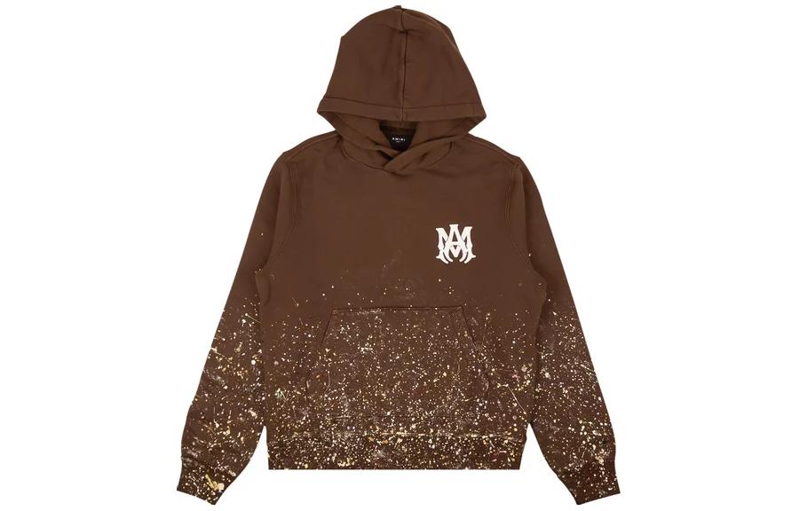AMIRI Brown Hoodie with Paint Splatter and Letter Print MJLH004-210