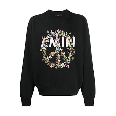 AMIRI Butterfly Peace Logo Pullover Sweatshirt Unisex Black Y0M02356TE-BLK