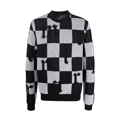 AMIRI Checkered Logo Cashmere Pullover Crewneck Sweater Multicolor. MKL018-004