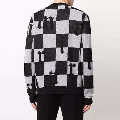 AMIRI 拼接格紋Logo羊絨圓領毛衣 多色款式。 MKL018-004 Shop AMIRI 拼接格紋Logo羊絨圓領毛衣 多色款式。 MKL018-004