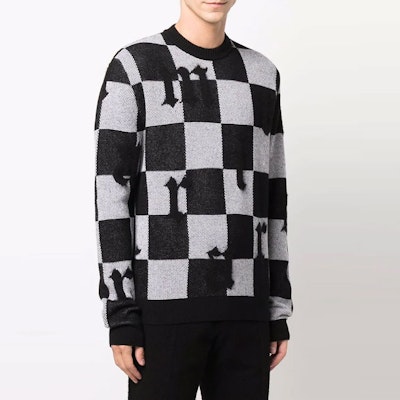 AMIRI 拼接格紋Logo羊絨圓領毛衣 多色款式。 MKL018-004 Purchase AMIRI 拼接格紋Logo羊絨圓領毛衣 多色款式。 MKL018-004