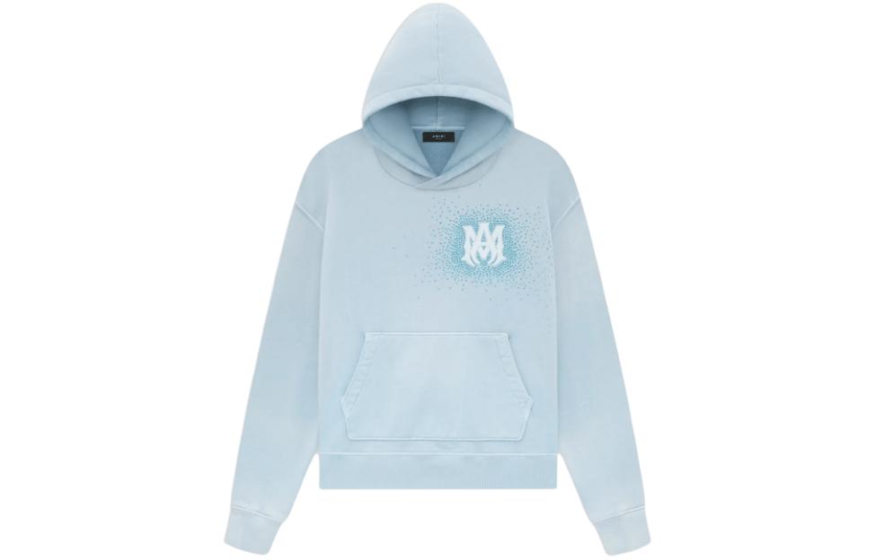AMIRI Crystal Burst Hoodie Blue Pullover with Sequin Letter Embroidery AMJYHD1048-856