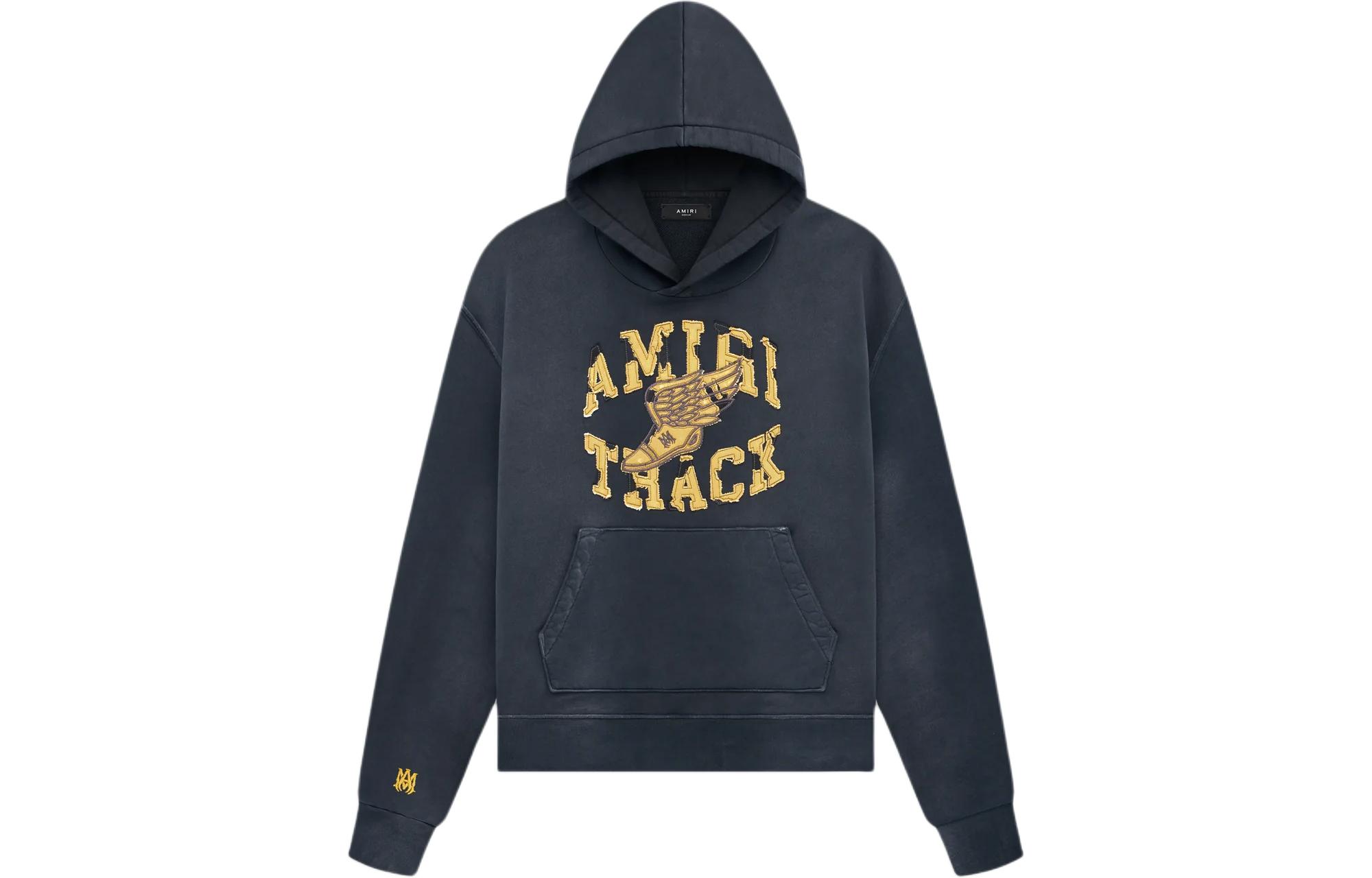 AMIRI Deep Gray Track Hoodie with Letter Print and Pullover Design AMJYHD1003-051