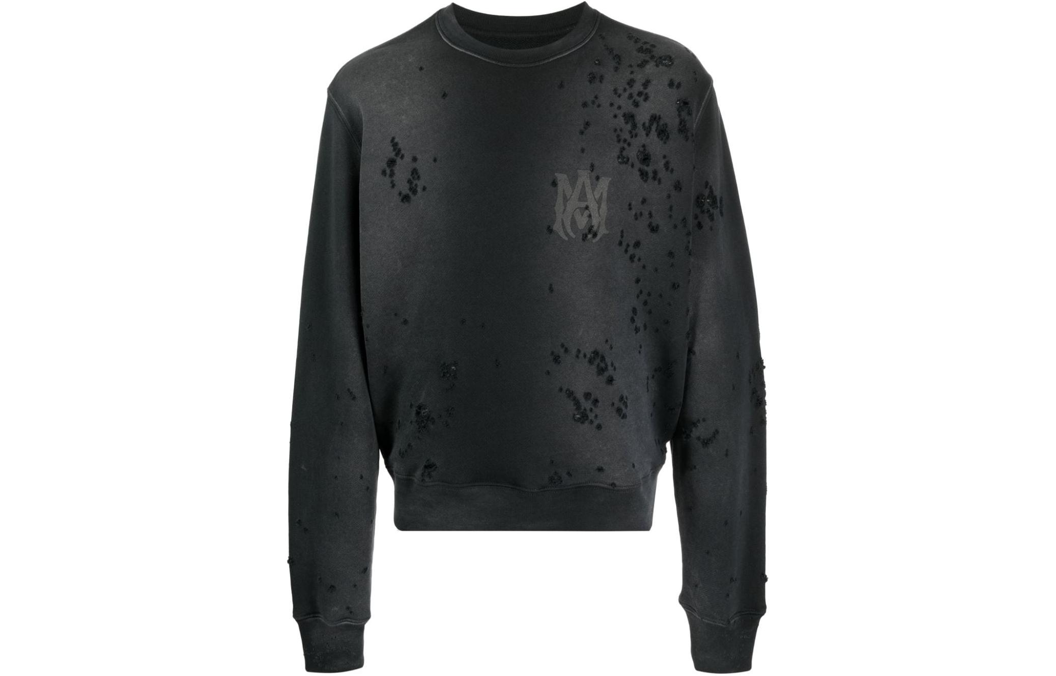 AMIRI Distressed Logo Crewneck Sweatshirt in Black AMJYCW1002-051
