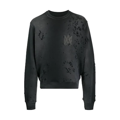 AMIRI Distressed Logo Crewneck Sweatshirt in Black AMJYCW1002-051