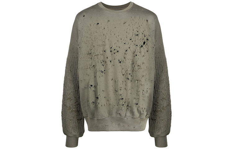 AMIRI Distressed Ripped Pullover Hoodie Khaki MJOC001-301