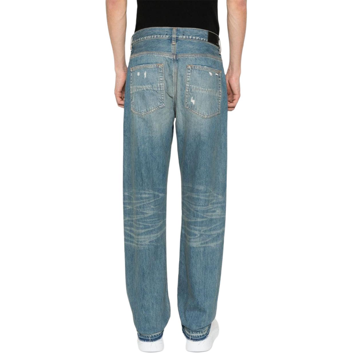 Shop AMIRI 藍色磨損直筒毛邊牛仔褲 男款 AMDNGH1013-412
