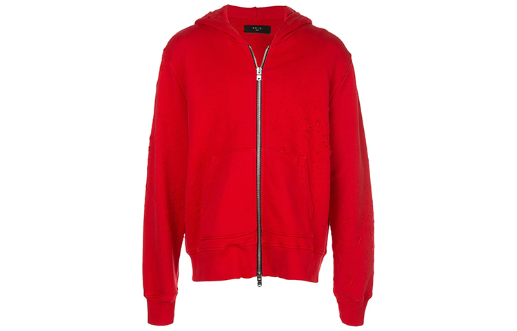 AMIRI Distressed Zip Hoodie Jacket Red () S0M02128TE