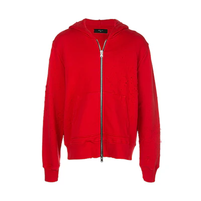 AMIRI Distressed Zip Hoodie Jacket Red () S0M02128TE