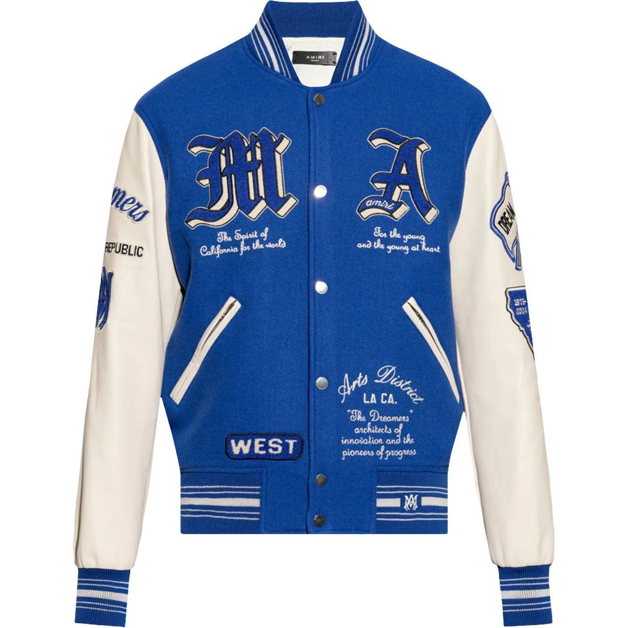 AMIRI Dream Team Varsity Jacket Royal Blue with Logo Print AMOUVY1008-406