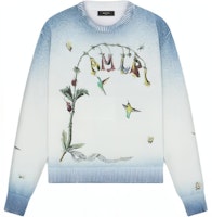 AMIRI Embroidered Hummingbird Crew Neck Sweater Blue Long Sleeve. AMKNCW1008-420 AMIRI Embroidered Hummingbird Crew Neck Sweater Blue Long Sleeve. AMKNCW1008-420