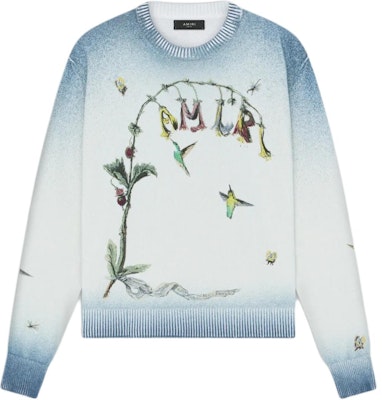 AMIRI Sweater Crew Neck Lengan Panjang Biru Bordir Hummingbird. AMKNCW1008-420 Order AMIRI Sweater Crew Neck Lengan Panjang Biru Bordir Hummingbird. AMKNCW1008-420