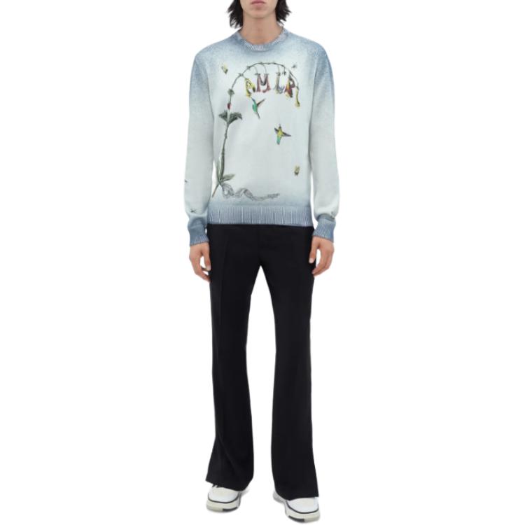 Lookbook AMIRI Sweater Crew Neck Lengan Panjang Biru Bordir Hummingbird. AMKNCW1008-420