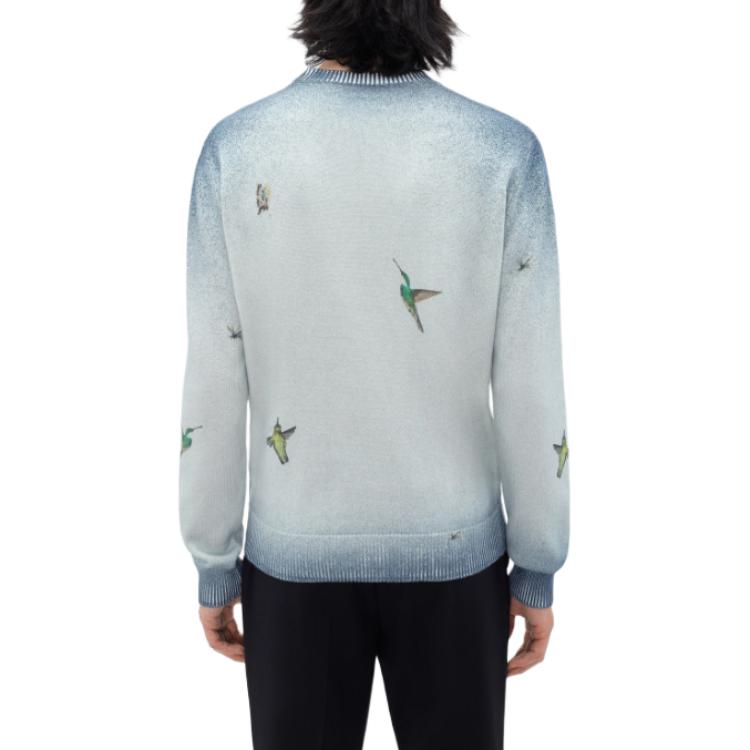 Details for AMIRI Sweater Crew Neck Lengan Panjang Biru Bordir Hummingbird. AMKNCW1008-420