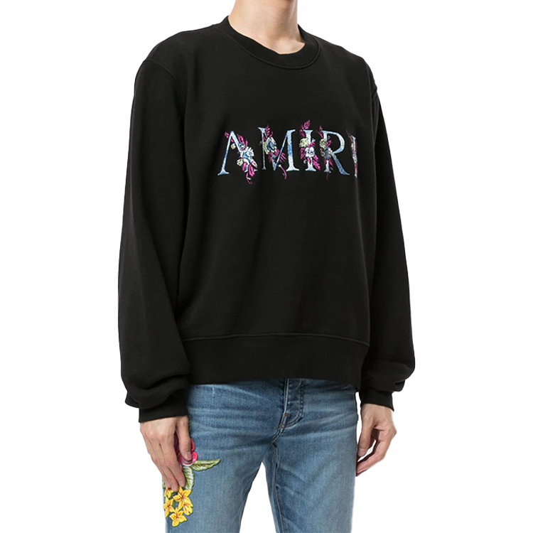 Shop AMIRI Embroidered Logo Crewneck Long-Sleeve Sweatshirt Black F0M02226TEBLK