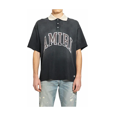 AMIRI Embroidered Oversized Polo Shirt Men’s Black Short Sleeve AMJYPO1004-001