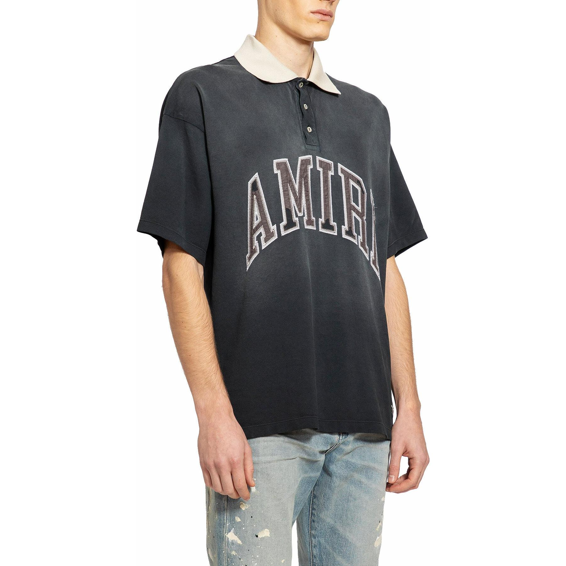 Shop AMIRI 刺繡寬鬆版黑色短袖男款 POLO 衫 AMJYPO1004-001