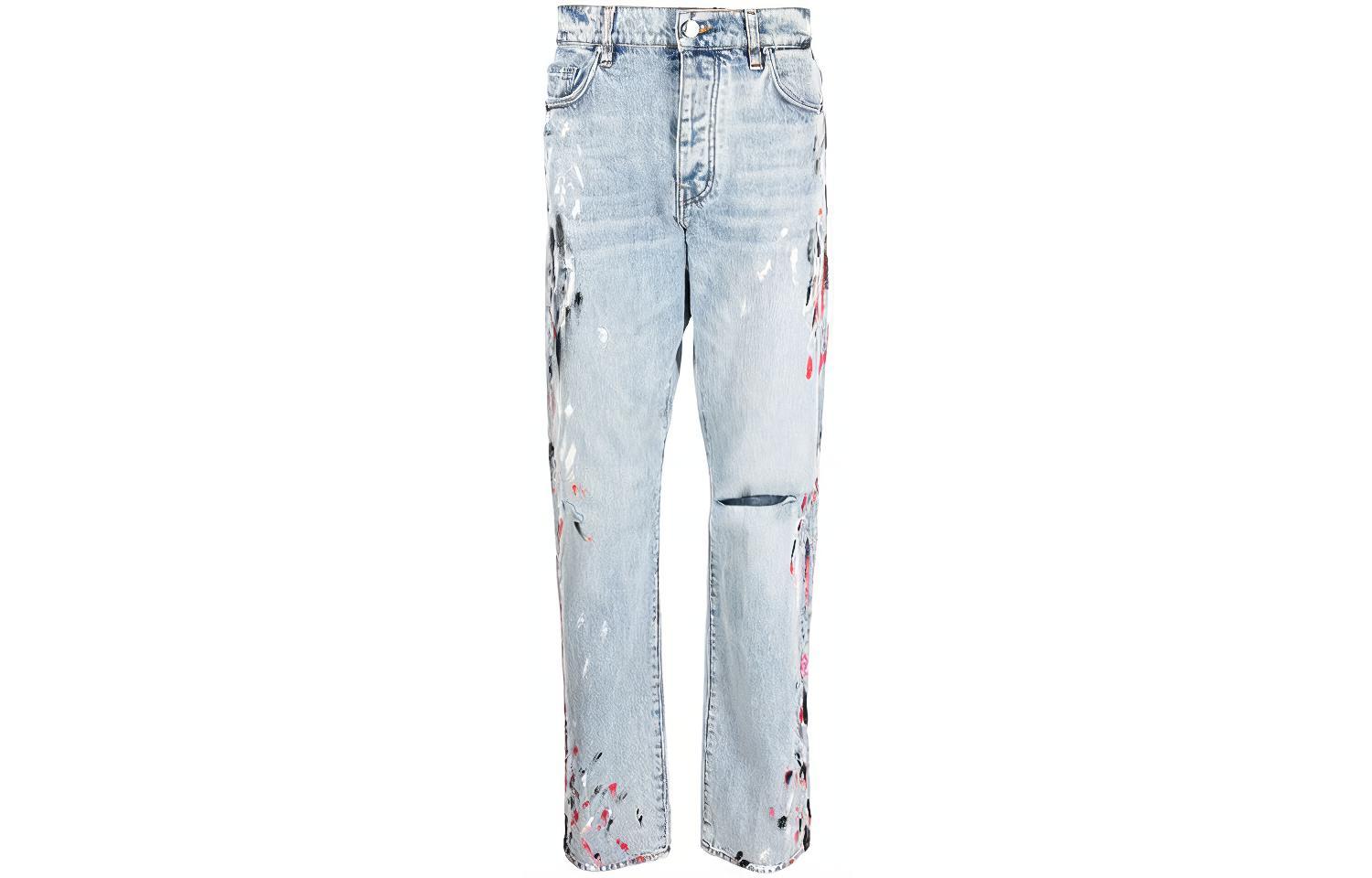 AMIRI FW21  Straight-Leg Paint Splatter Denim Jeans Blue MDS054-489