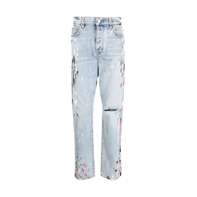 AMIRI FW21 Straight-Leg Paint Splatter Denim Jeans Blue MDS054-489