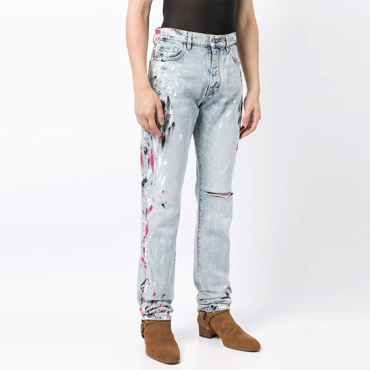 Purchase AMIRI FW21 直筒染漬藍色牛仔褲 MDS054-489