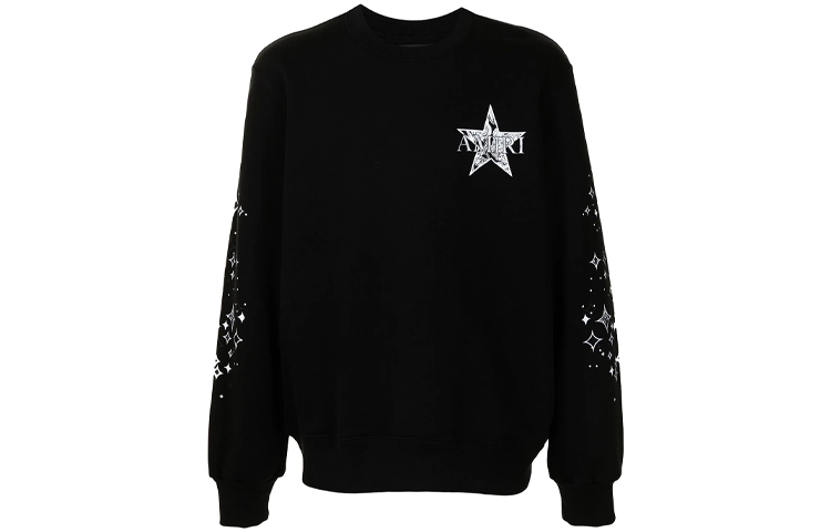 AMIRI FW21 Black Star Print Crewneck Cotton Sweatshirt MJGC047-001