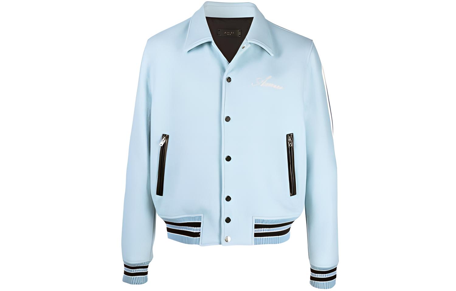 AMIRI FW21 Blue Wool Jacket with Solid Color Embroidered Logo for Men MOS002-486