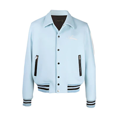 AMIRI FW21 Blue Wool Jacket with Solid Color Embroidered Logo for Men MOS002-486