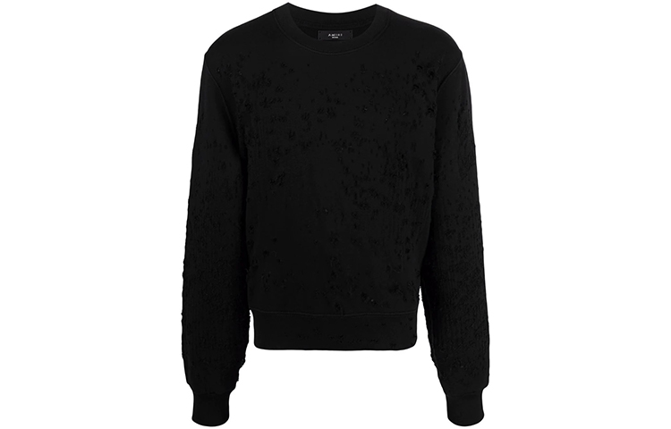 AMIRI FW21 Distressed Solid Long Sleeve Sweatshirt Black MJSC002-001
