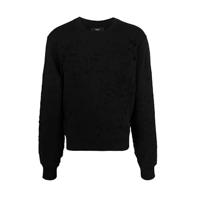 AMIRI FW21 Distressed Solid Long Sleeve Sweatshirt Black MJSC002-001