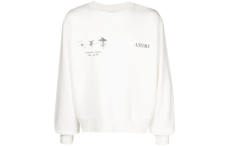 AMIRI FW21 Leaf Print Crewneck Sweatshirt White MJGC007103-WHT