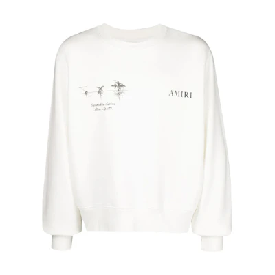 AMIRI FW21 Leaf Print Crewneck Sweatshirt White MJGC007103-WHT