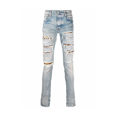 AMIRI FW21 Leopard Patch Skinny Jeans Blue 秋季 Collection MDS105-408