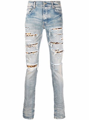 AMIRI FW21 豹紋拼接緊身牛仔褲 藍色 秋季系列 MDS105-408 Order AMIRI FW21 豹紋拼接緊身牛仔褲 藍色 秋季系列 MDS105-408