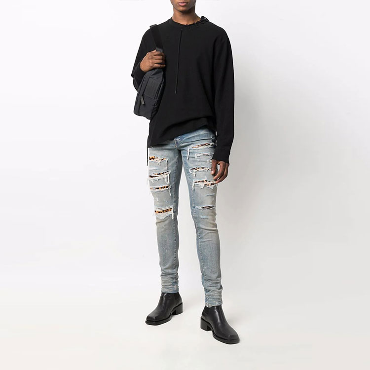 Lookbook AMIRI FW21 豹紋拼接緊身牛仔褲 藍色 秋季系列 MDS105-408