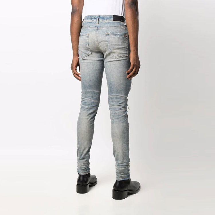 Shop AMIRI FW21 豹紋拼接緊身牛仔褲 藍色 秋季系列 MDS105-408