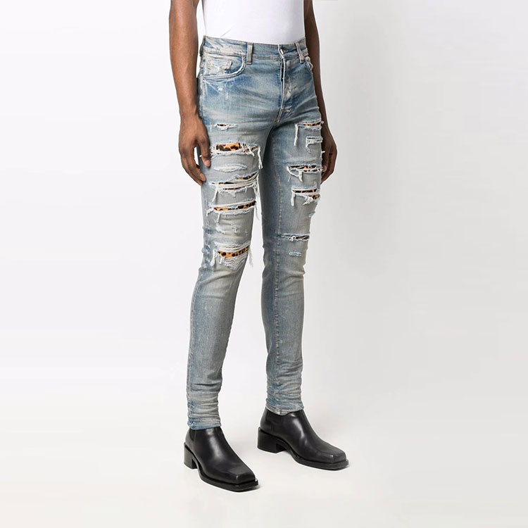 Purchase AMIRI FW21 豹紋拼接緊身牛仔褲 藍色 秋季系列 MDS105-408