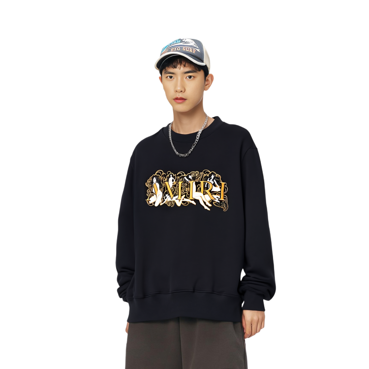 Lookbook AMIRI FW21 Logo Embroidered Crewneck Oversized Sweatshirt Black MJGC009-001