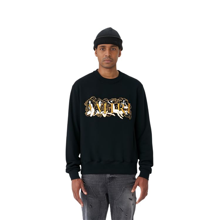 Shop AMIRI FW21 Logo Embroidered Crewneck Oversized Sweatshirt Black MJGC009-001