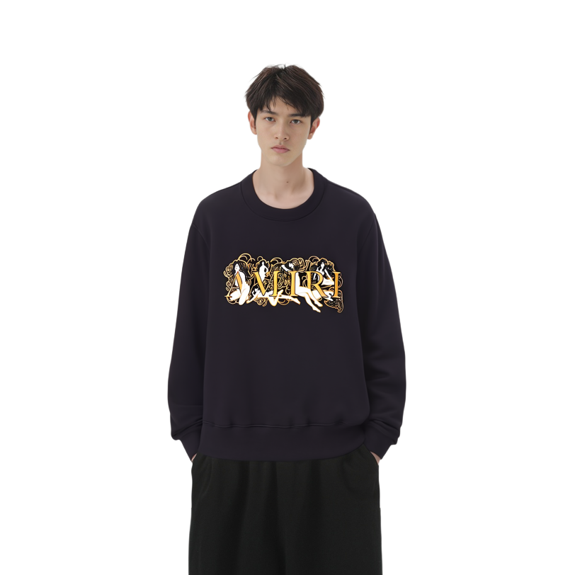 Purchase AMIRI FW21 Logo Embroidered Crewneck Oversized Sweatshirt Black MJGC009-001