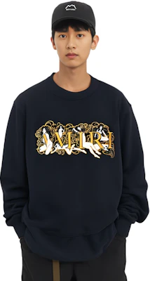 AMIRI FW21 Logo Embroidered Crewneck Oversized Sweatshirt Black MJGC009-001 Details for AMIRI FW21 Logo Embroidered Crewneck Oversized Sweatshirt Black MJGC009-001