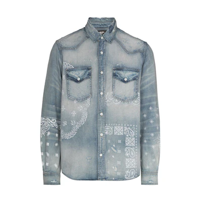 AMIRI FW21 Logo Print Bandana Pattern Denim Shirt Men’s Blue MDC001-408
