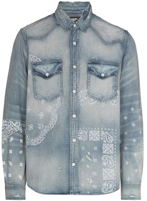 AMIRI FW21 標誌印花頭巾圖案牛仔襯衫 男款 藍色 MDC001-408 Order AMIRI FW21 標誌印花頭巾圖案牛仔襯衫 男款 藍色 MDC001-408