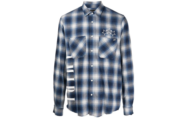 Order AMIRI FW21 藍色格紋長袖襯衫 男裝 標誌印花。 MSL052-466