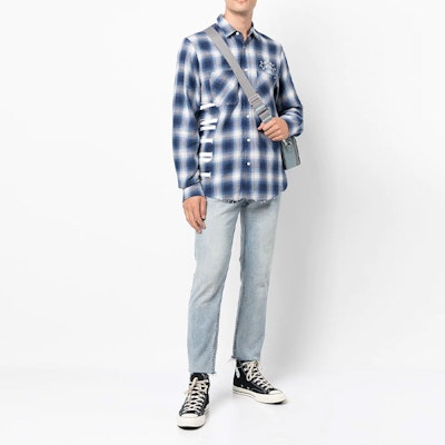 AMIRI FW21 藍色格紋長袖襯衫 男裝 標誌印花。 MSL052-466 Lookbook AMIRI FW21 藍色格紋長袖襯衫 男裝 標誌印花。 MSL052-466