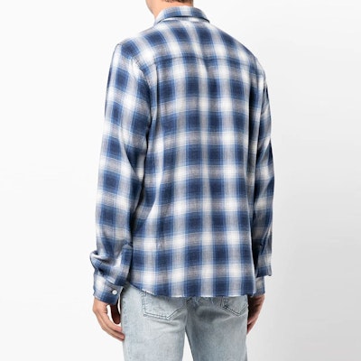 AMIRI FW21 藍色格紋長袖襯衫 男裝 標誌印花。 MSL052-466 Shop AMIRI FW21 藍色格紋長袖襯衫 男裝 標誌印花。 MSL052-466