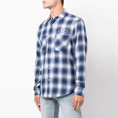AMIRI FW21 藍色格紋長袖襯衫 男裝 標誌印花。 MSL052-466 Purchase AMIRI FW21 藍色格紋長袖襯衫 男裝 標誌印花。 MSL052-466